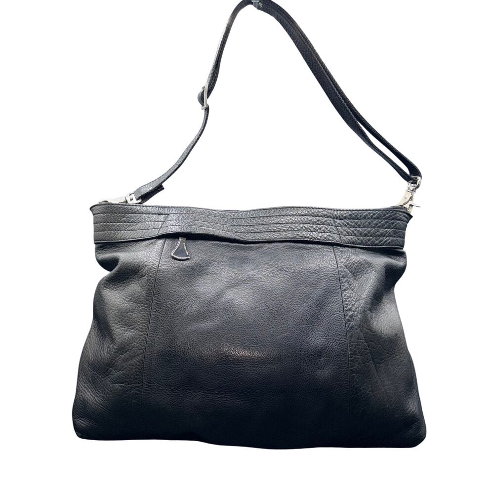 Nuovedive Italy Black Leather Shoulder Bag Hobo Tote Large Soft Pebbled